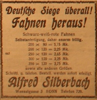 Anzeige in der Deutschen Reichszeitung vom 6. September 1914