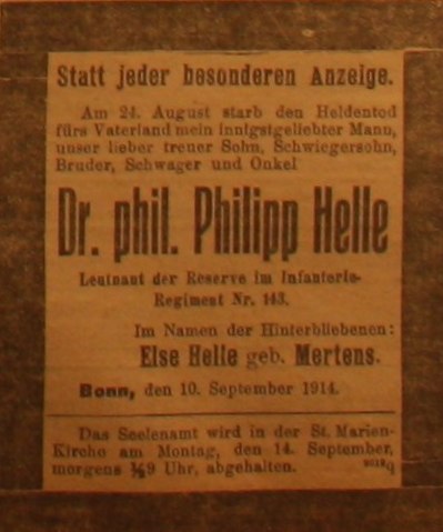Anzeige in der Deutschen Reichszeitung vom 11. September 1914