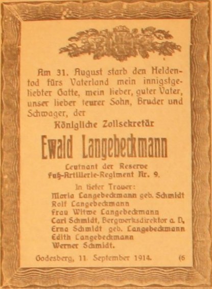 Anzeige im General-Anzeiger vom 12. September 1914