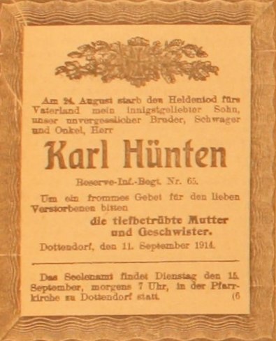 Anzeige im General-Anzeiger vom 12. September 1914
