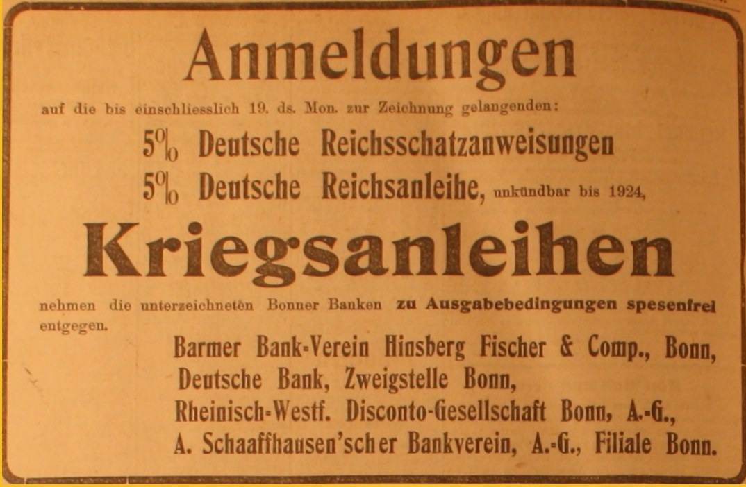 Anzeige im General-Anzeiger vom 14. September 1914