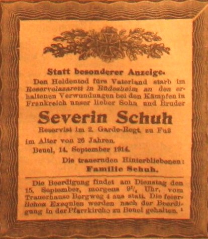 Anzeige im General-Anzeiger vom 14. September 1914