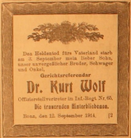Anzeige in der Deutschen Reichszeitung vom 15. September 1914
