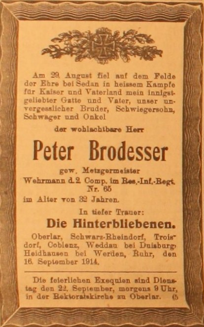 Anzeige im General-Anzeiger vom 18. September 1914