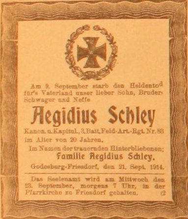 Anzeige im General-Anzeiger vom 22. September 1914