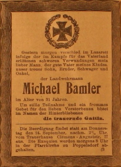 Anzeige im General-Anzeiger vom 23. September 1914