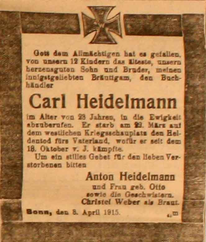 Anzeige in der Deutschen Reichs-Zeitung vom 4. April 1915
