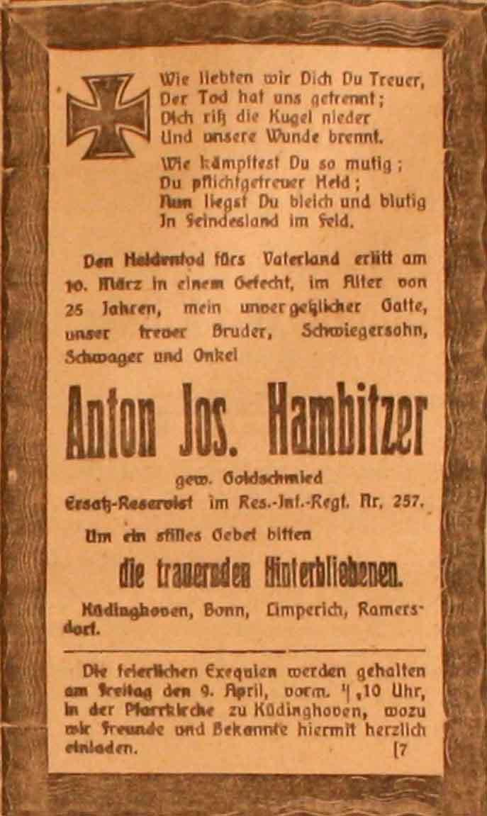 Anzeige im General-Anzeiger vom 4. April 1915