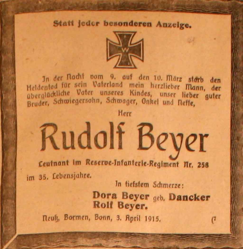 Anzeige im General-Anzeiger vom 4. April 1915