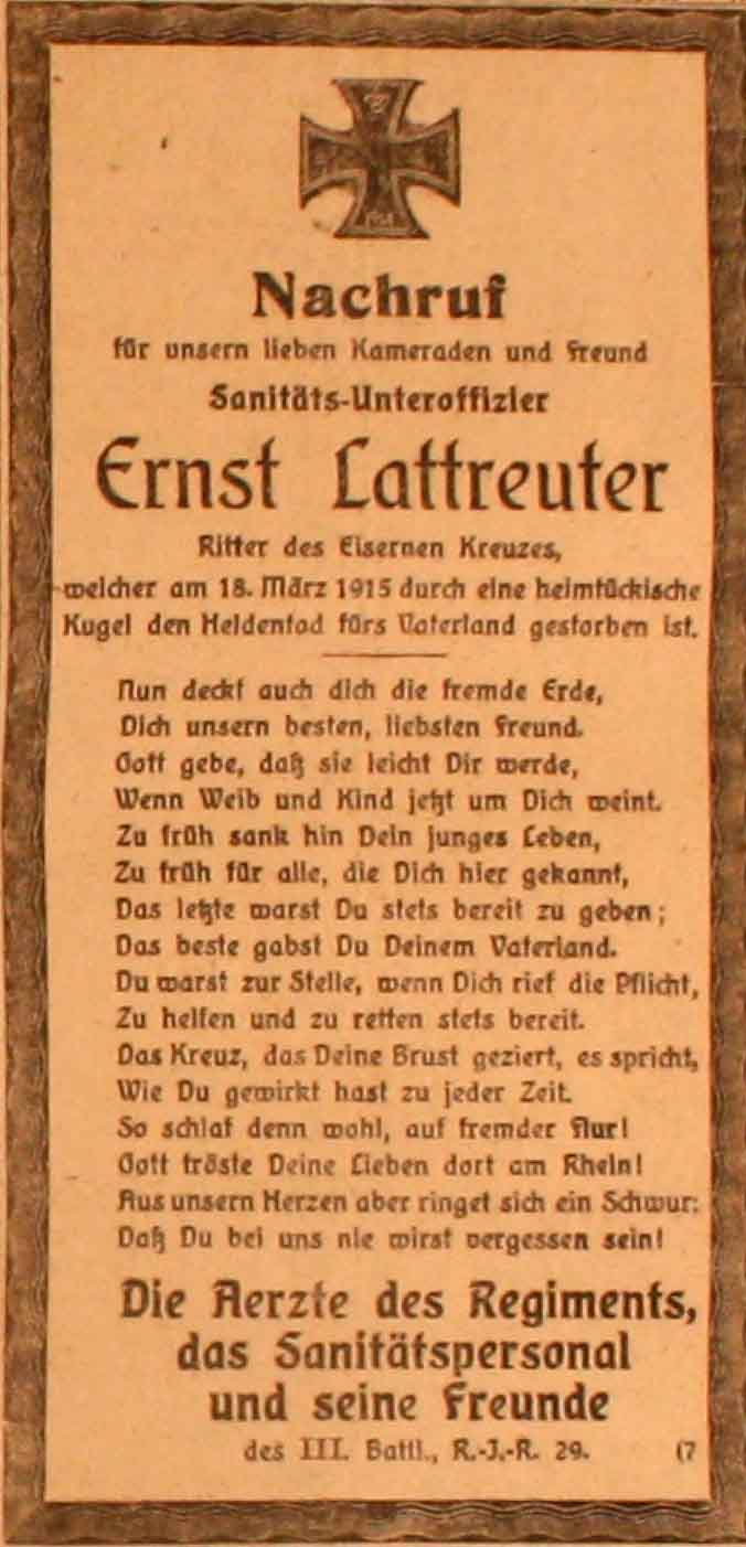 Anzeige im General-Anzeiger vom 4. April 1915