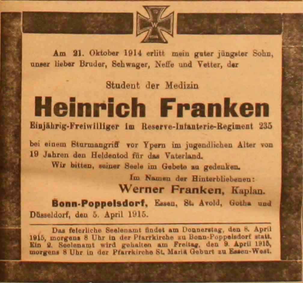Anzeige in der Deutschen Reichs-Zeitung vom 6. April 1915