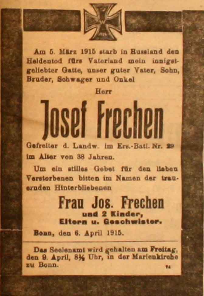 Anzeige in der Deutschen Reichs-Zeitung vom 7. April 1915