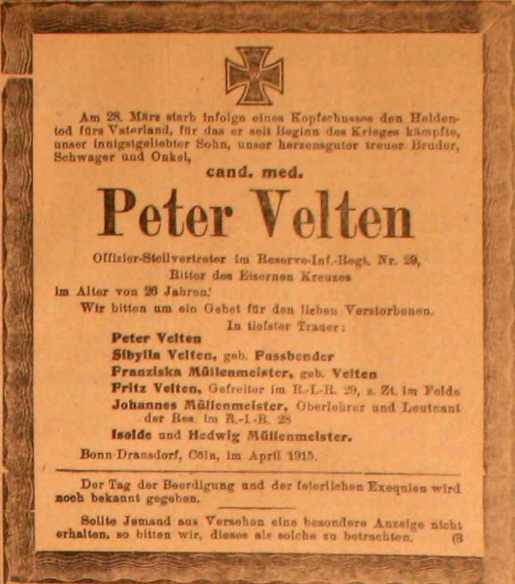 Anzeige im General-Anzeiger vom 7. April 1915