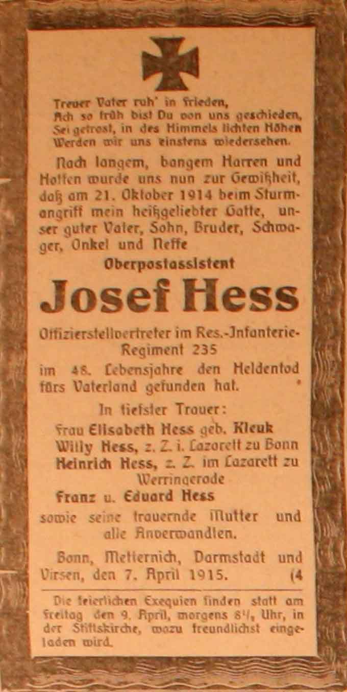 Anzeige im General-Anzeiger vom 8. April 1915