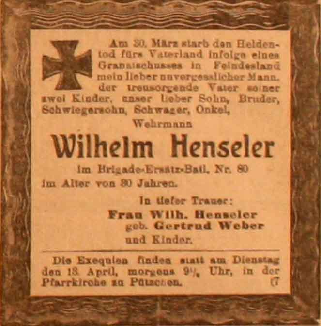 Anzeige im General-Anzeiger vom 11. April 1915