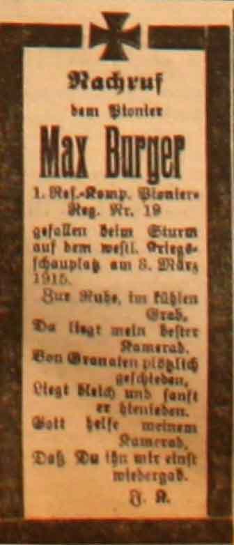 Anzeige in der Deutschen Reichs-Zeitung vom 13. April 1915