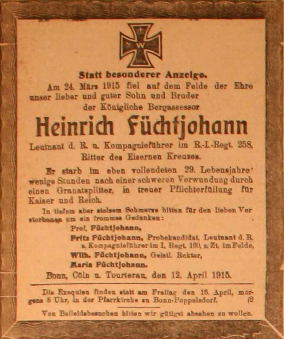 Anzeige im General-Anzeiger vom 13. April 1915