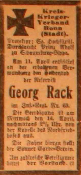 Anzeige im General-Anzeiger vom 13. April 1915