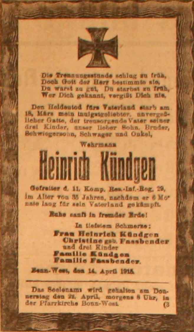 Anzeige im General-Anzeiger vom 14. April 1915