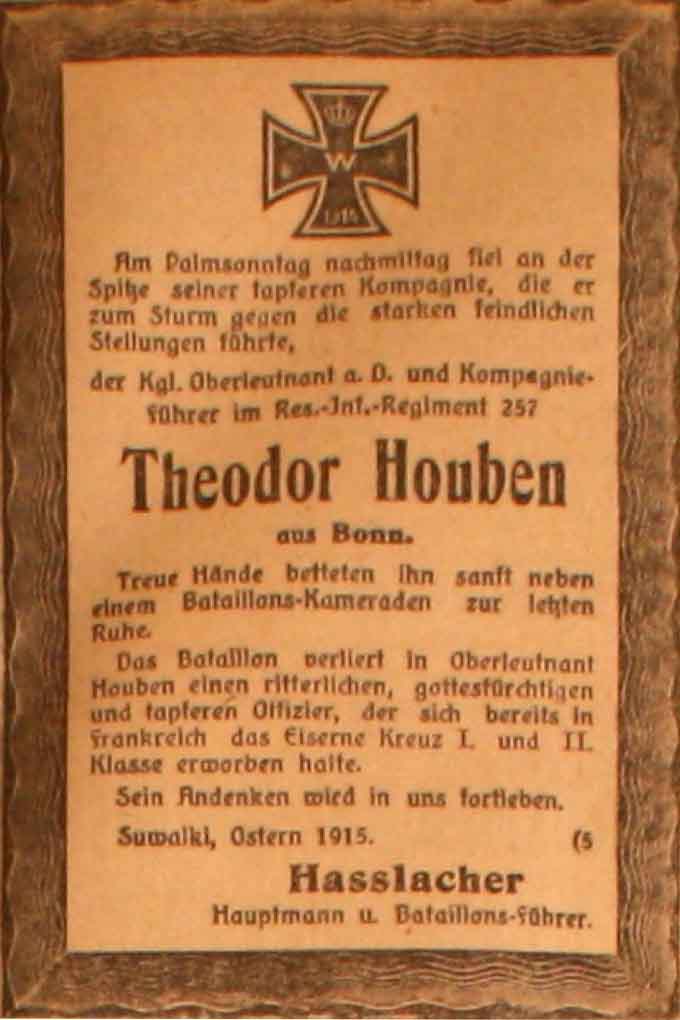 Anzeige im General-Anzeiger vom 16. April 1915