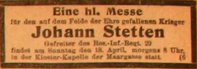 Anzeige im General-Anzeiger vom 17. April 1915