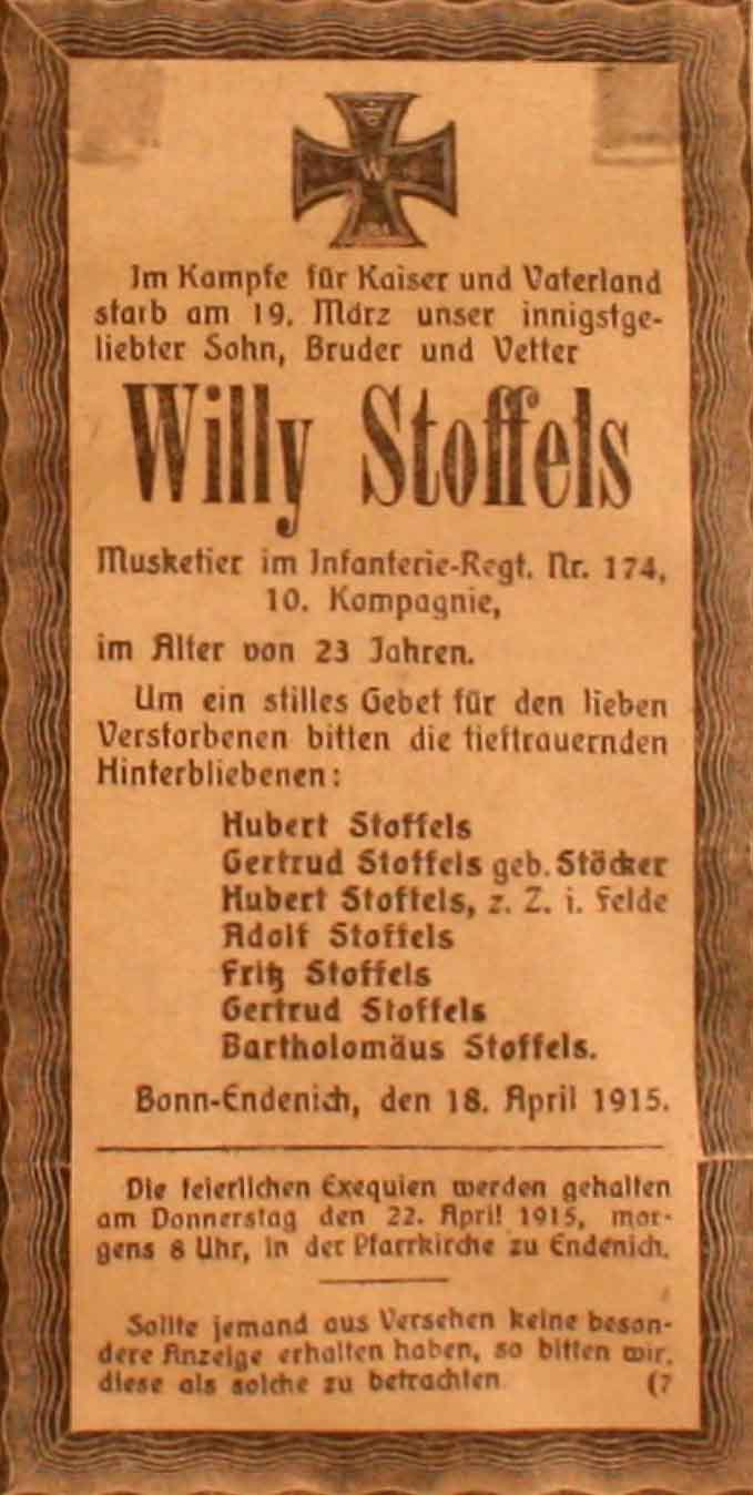 Anzeige im General-Anzeiger vom 18. April 1915