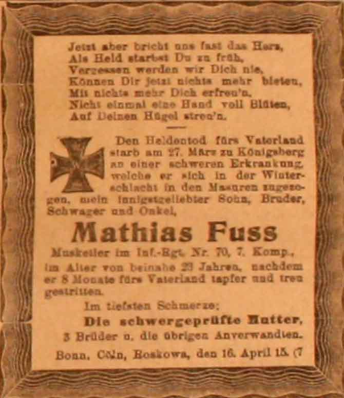 Anzeige im General-Anzeiger vom 18. April 1915