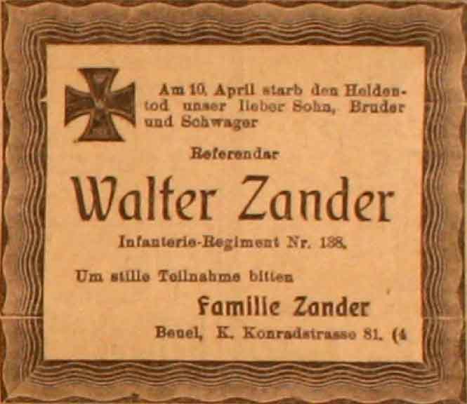 Anzeige im General-Anzeiger vom 22. April 1915