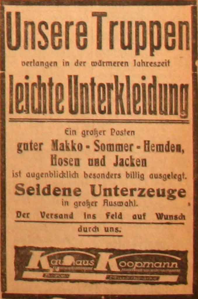Anzeige im General-Anzeiger vom 23. April 1915