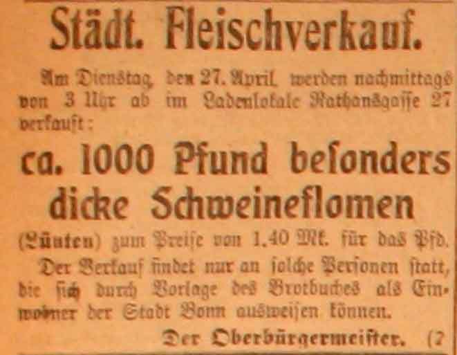 Anzeige im General-Anzeiger vom 27. April 1915