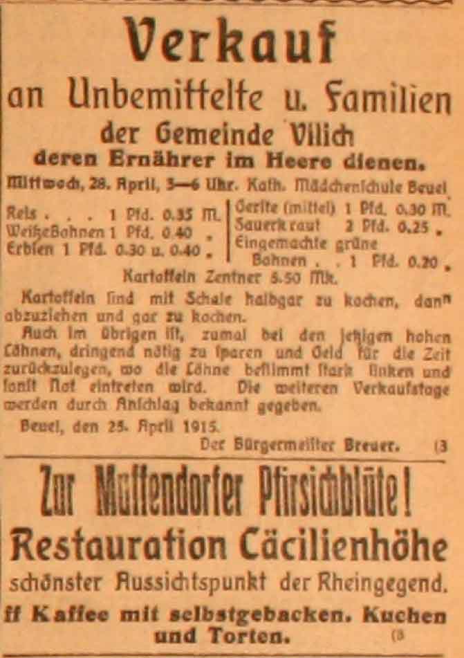 Anzeigen im General-Anzeiger vom 28. April 1915