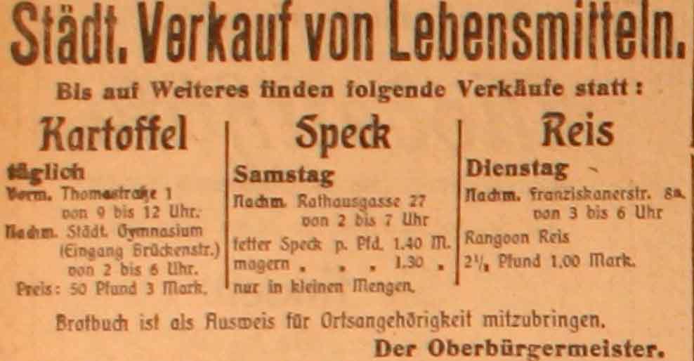 Anzeige im General-Anzeiger vom 30. April 1915