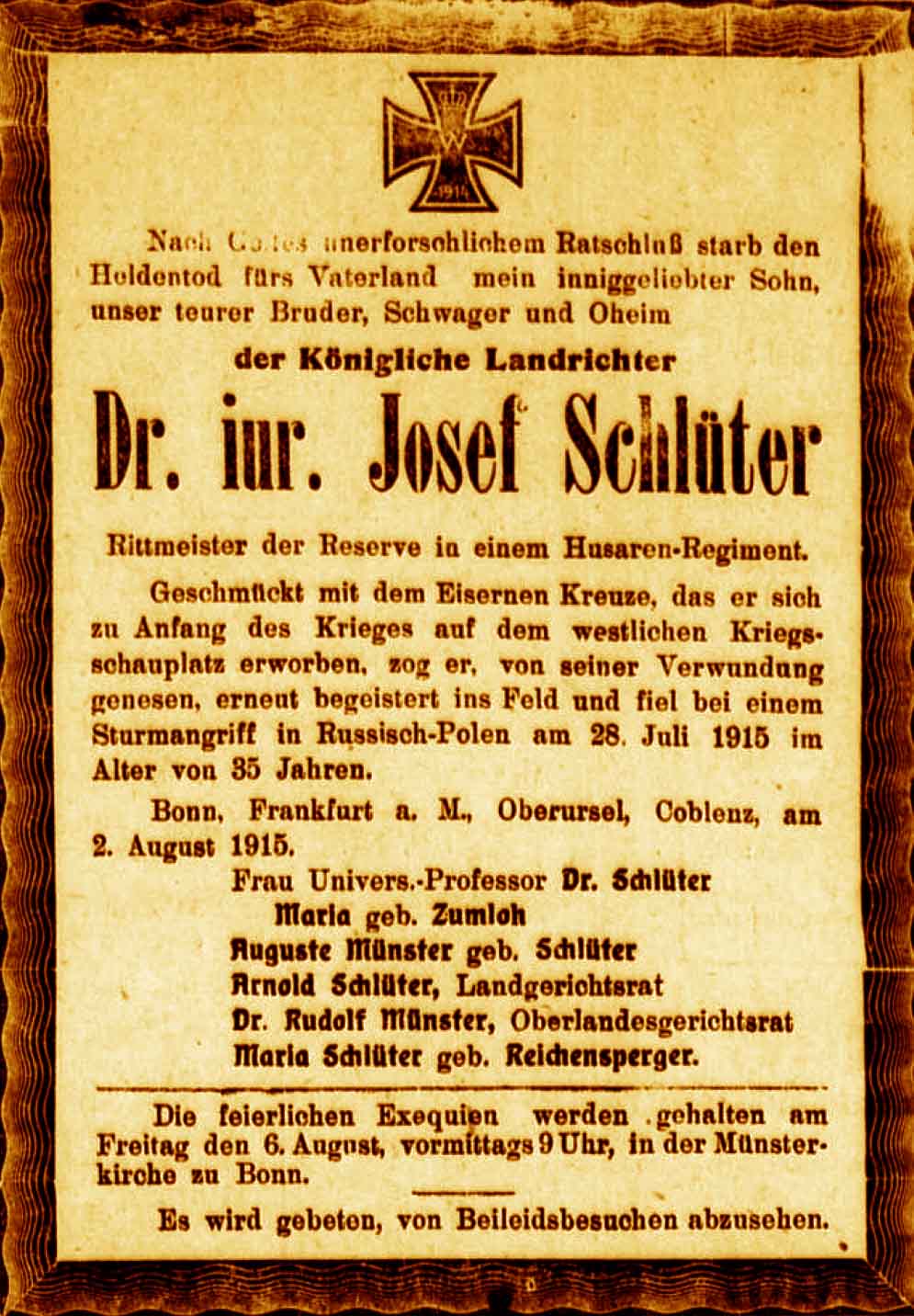 Anzeige im General-Anzeiger vom 3. August 1915