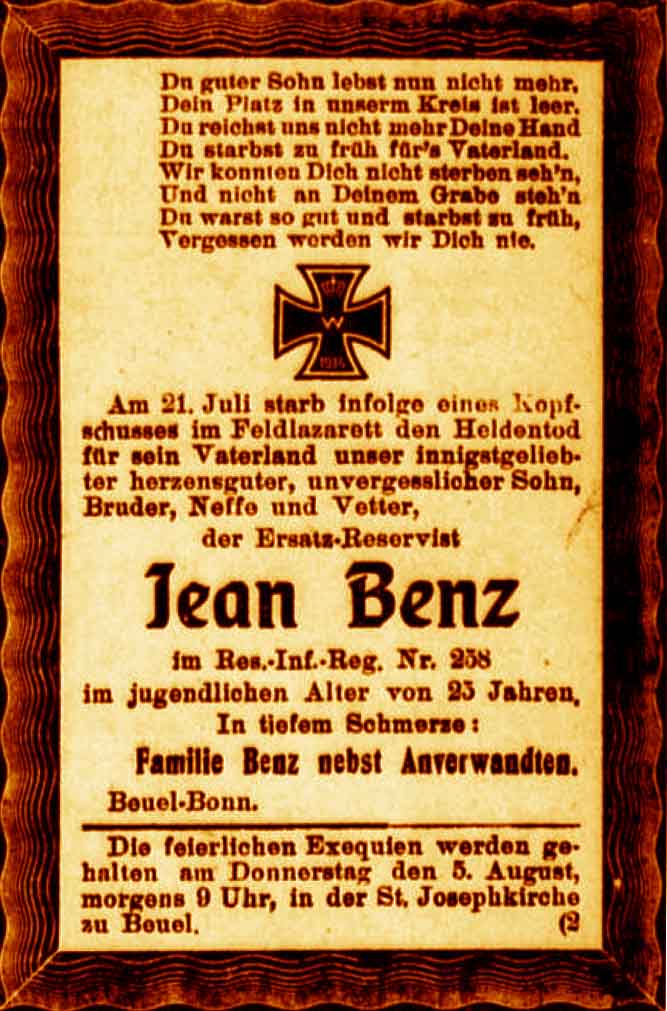 Anzeige im General-Anzeiger vom 3. August 1915