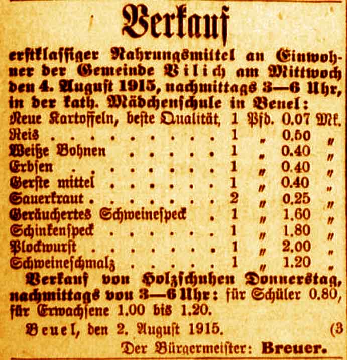 Anzeige im General-Anzeiger vom 4. August 1915