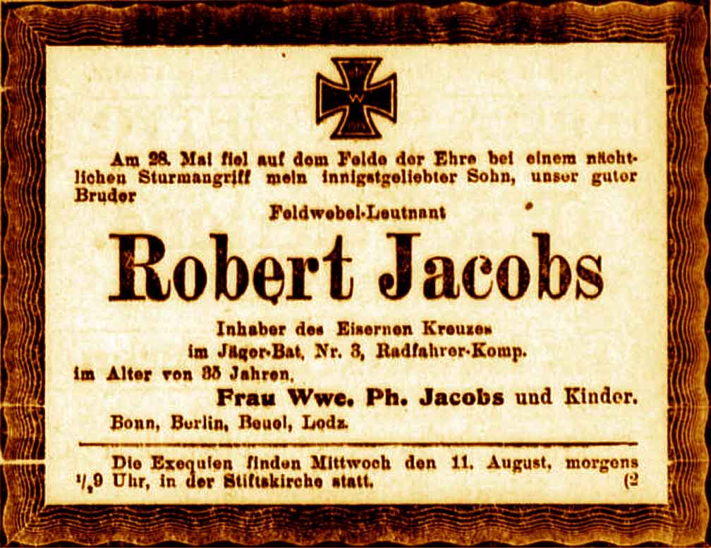 Anzeige im General-Anzeiger vom 10. August 1915