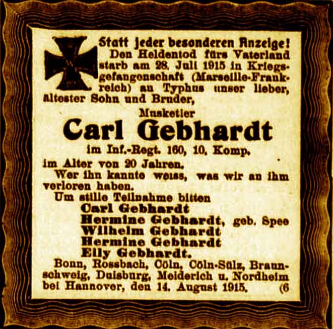Anzeige im General-Anzeiger vom 14. August 1915