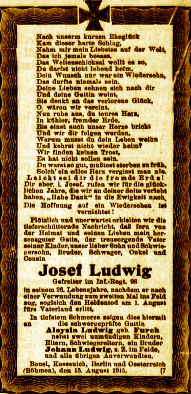 Anzeige im General-Anzeiger vom 15. August 1915