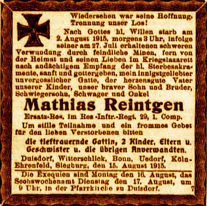 Anzeige im General-Anzeiger vom 15. August 1915