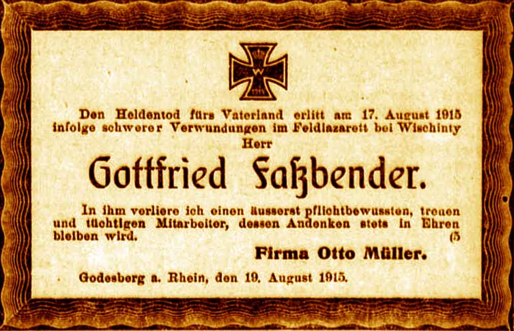 Anzeige im General-Anzeiger vom 20. August 1915