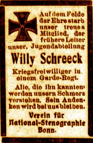 Anzeige im General-Anzeiger vom 21. August 1915