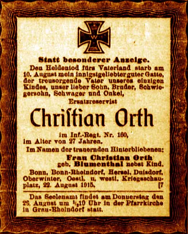 Anzeige im General-Anzeiger vom 22. August 1915