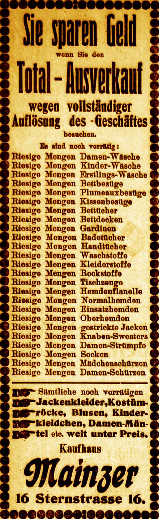 Anzeige im General-Anzeiger vom 23. August 1915