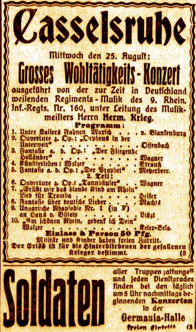 Anzeigen im General-Anzeiger vom 25. August 1915