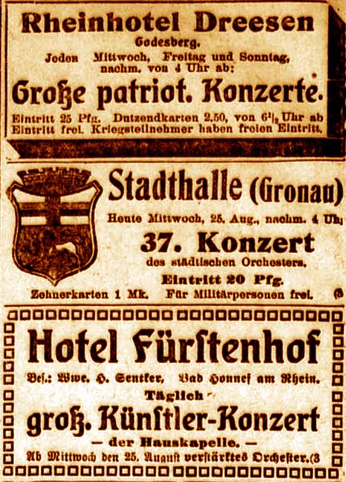 Anzeigen im General-Anzeiger vom 25. August 1915