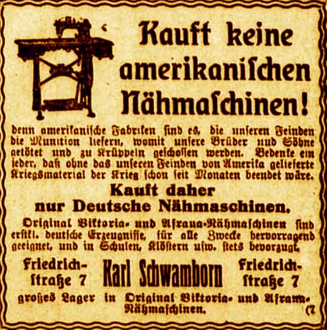 Anzeige im General-Anzeiger vom 29. August 1915