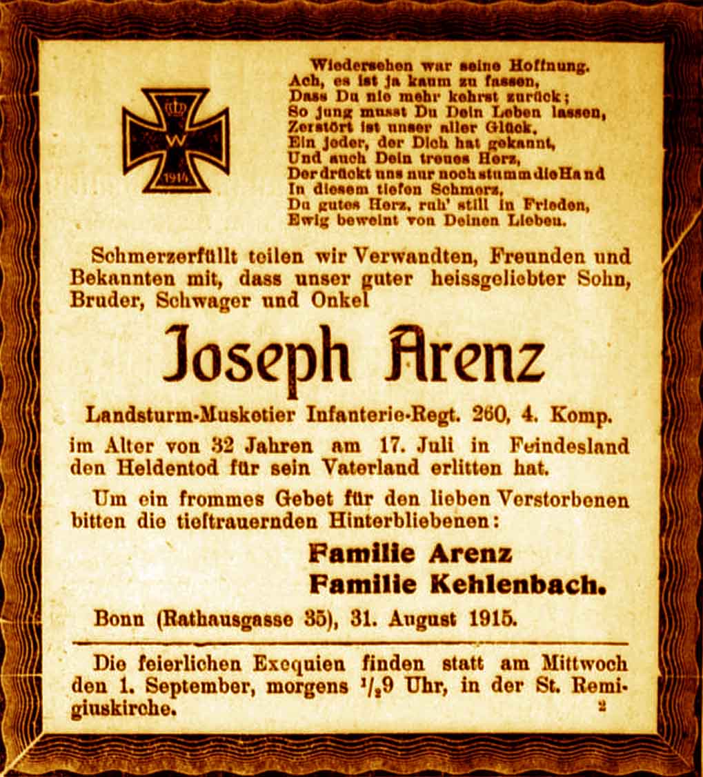 Anzeige im General-Anzeiger vom 31. August 1915