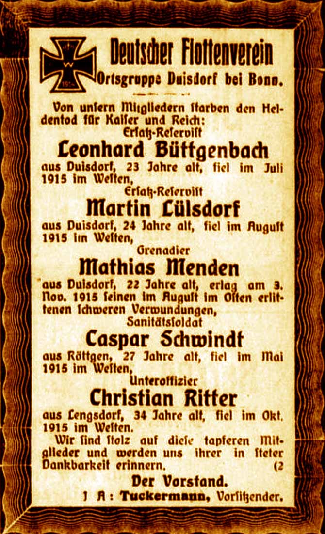 Anzeige im General-Anzeiger vom 7. Dezember 1915