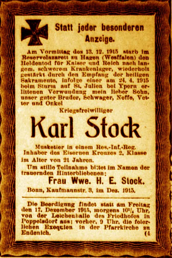 Anzeige im General-Anzeiger vom 16. Dezember 1915