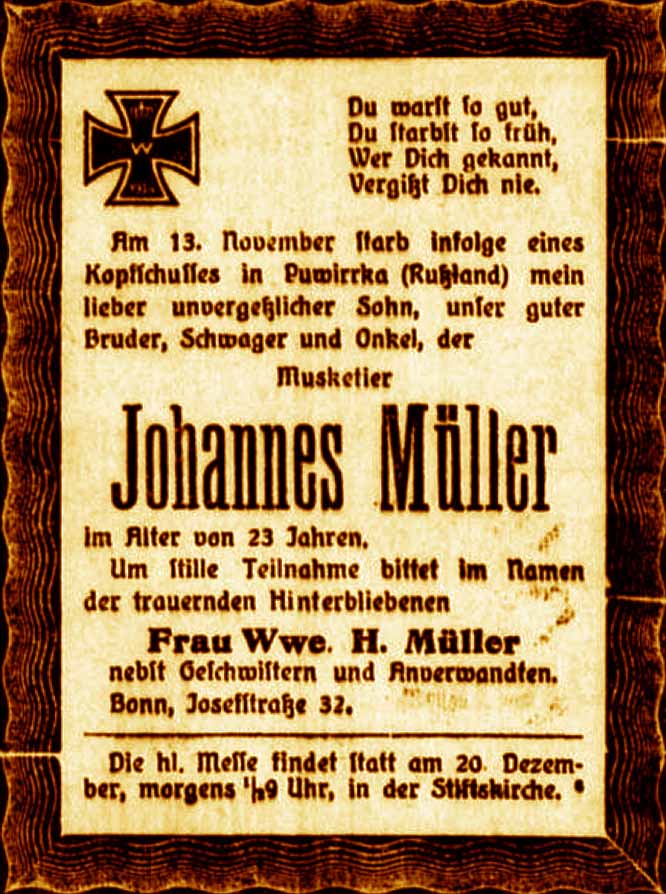 Anzeige im General-Anzeiger vom 18. Dezember 1915
